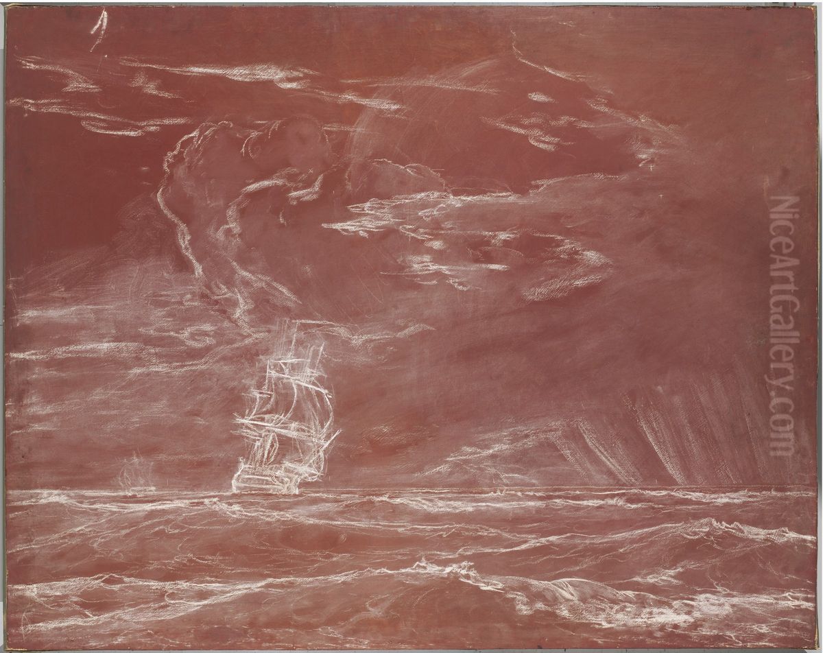 Ship in a Squall Oil Painting by Washington Allston