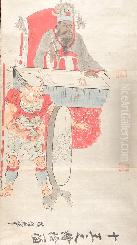 Sketches of the Ten Kings of Hell (Juo zu) Oil Painting by Kano Tan'yu