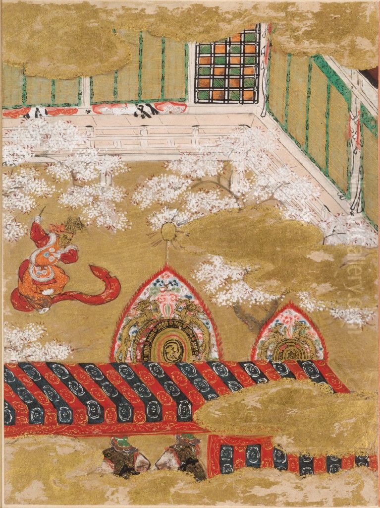 The Law (Minori), Illustration to Chapter 40 of the Tale of Genji (Genji monogatari) Oil Painting by Tosa Mitsunobu