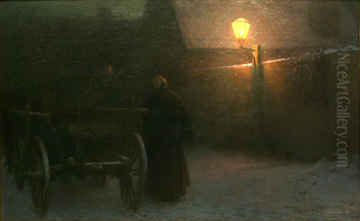 Snow (Twilight in Winter) Oil Painting by Jakub Schikaneder