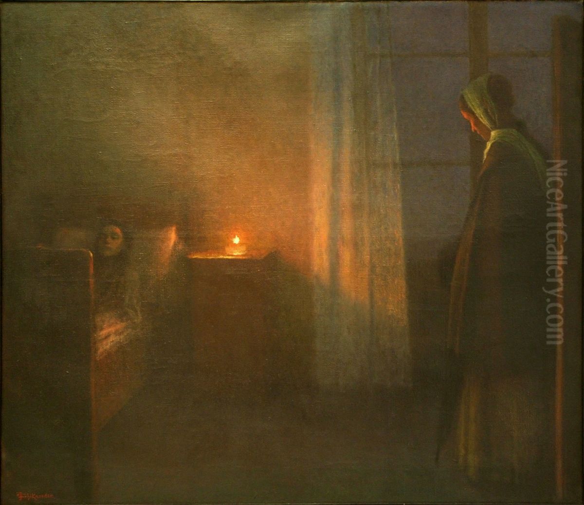 By the Girl's Bed Oil Painting by Jakub Schikaneder