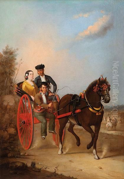 Camino A La Feria Oil Painting by Manuel Cabral Cabral y Aguado Bejarano