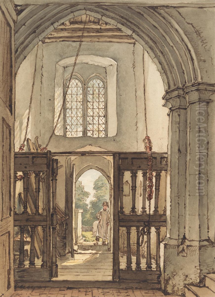 Interior of the Belfry, Bushey Church Oil Painting by William Henry Hunt
