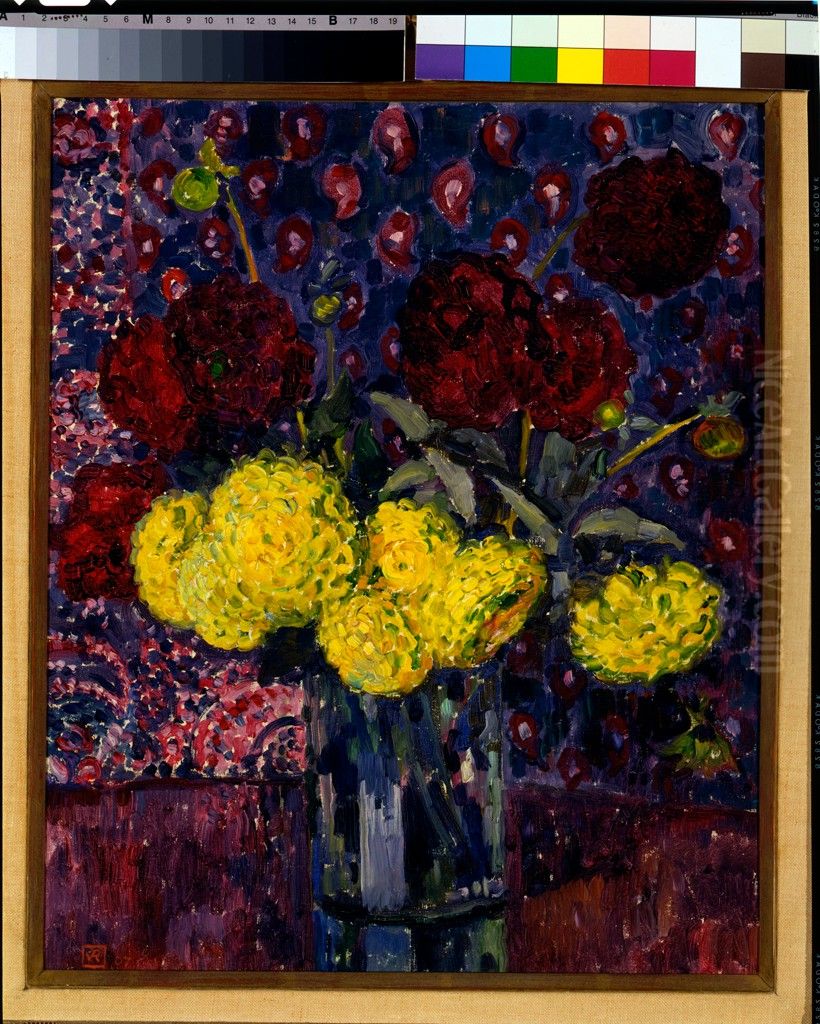 Dahlias in a Vase Oil Painting by Theo van Rysselberghe