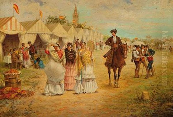 Feria De Sevilla Oil Painting by Manuel Cabral Cabral y Aguado Bejarano