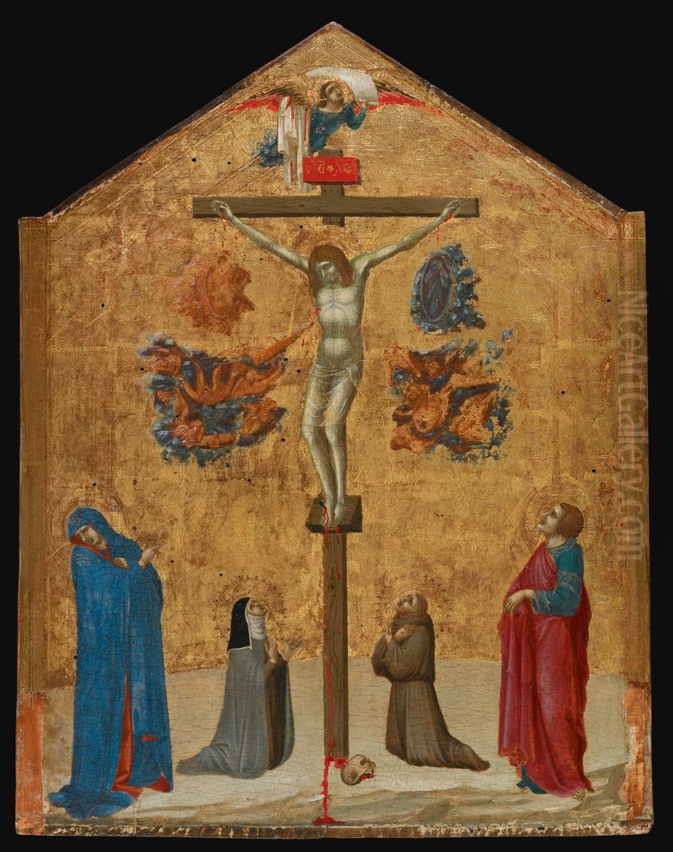 Christ on the Cross with the Virgin and Saints Clare, John the Evangelist, and Francis Oil Painting by Pietro Lorenzetti