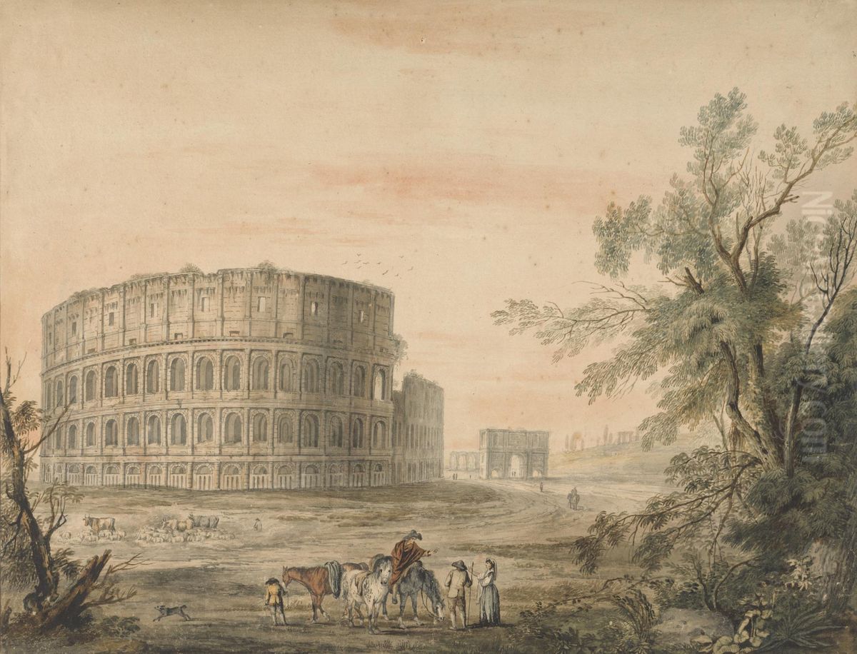 Colosseum, Rome, with Arch to the Left Oil Painting by George Robertson