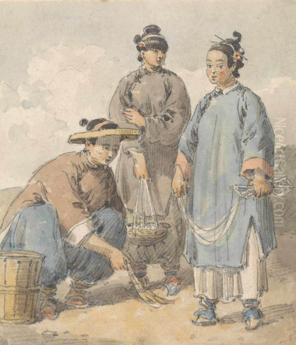 Three Chinese Women Street Vendors Oil Painting by William Alexander