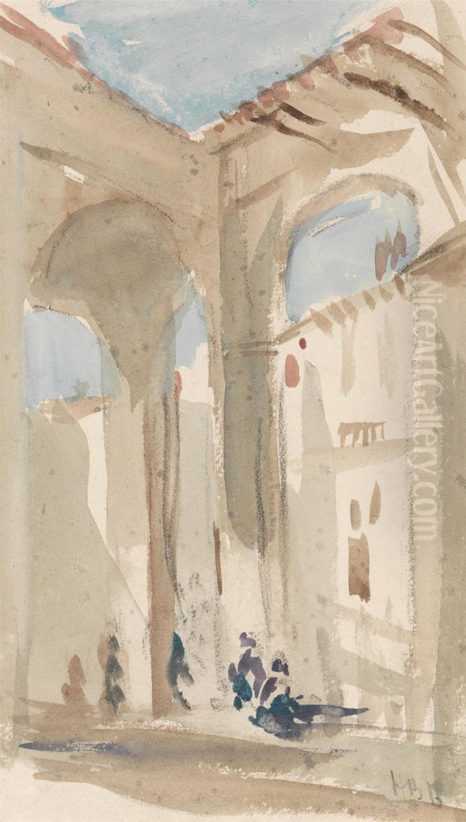 Figures in an eastern colonnade Oil Painting by Hercules Brabazon Brabazon