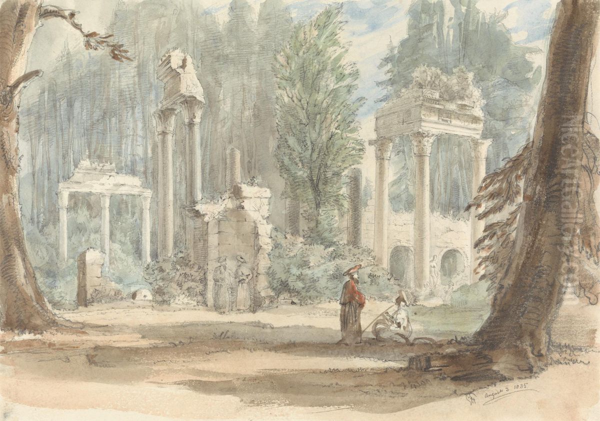 The Ruins from Leptis Magna as they Appeared in the Royal Park at Virginia Water Oil Painting by George Hayter