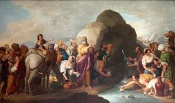 El Milagro Del Agua De La Roca Oil Painting by Manuel Cabral Cabral y Aguado Bejarano