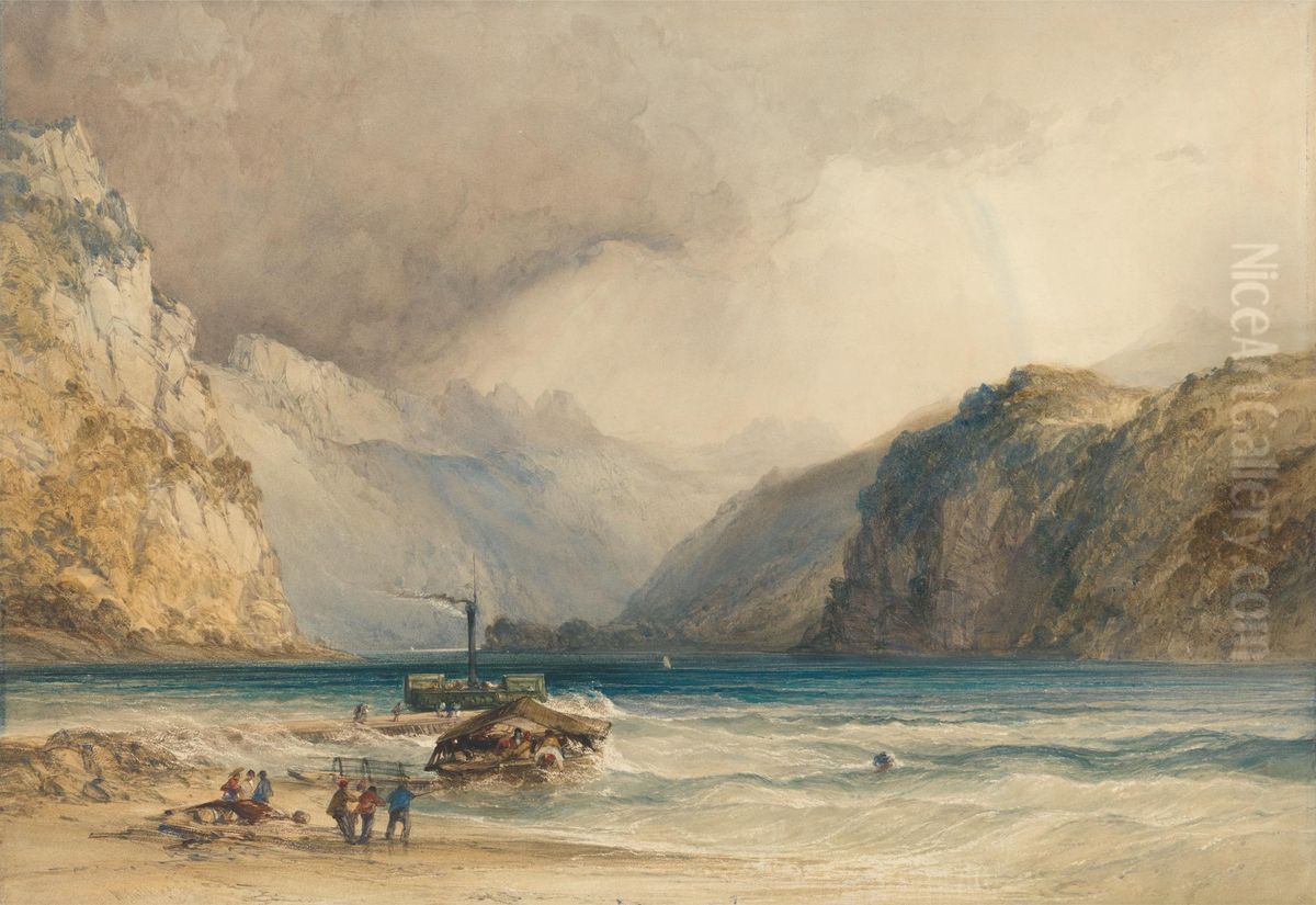 Walenstadt, from Weesen, Switzerland Oil Painting by William Callow