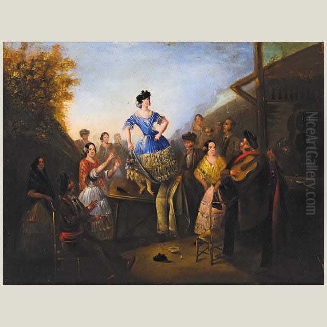 Juerga Flamenca Oil Painting by Manuel Cabral Cabral y Aguado Bejarano