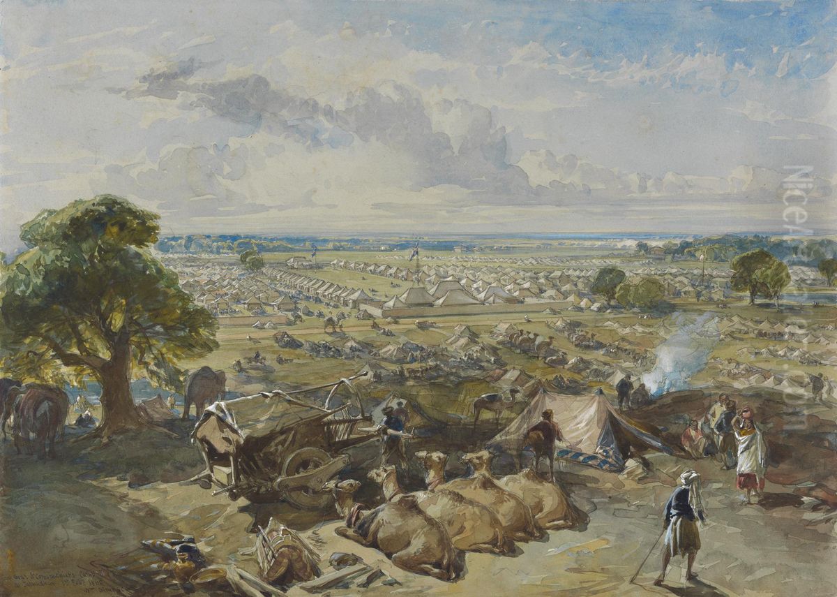 The Governor-General's and Commander-in-Chief's Camp at Jalandhar, 1 Febuary 1860 Oil Painting by William Simpson
