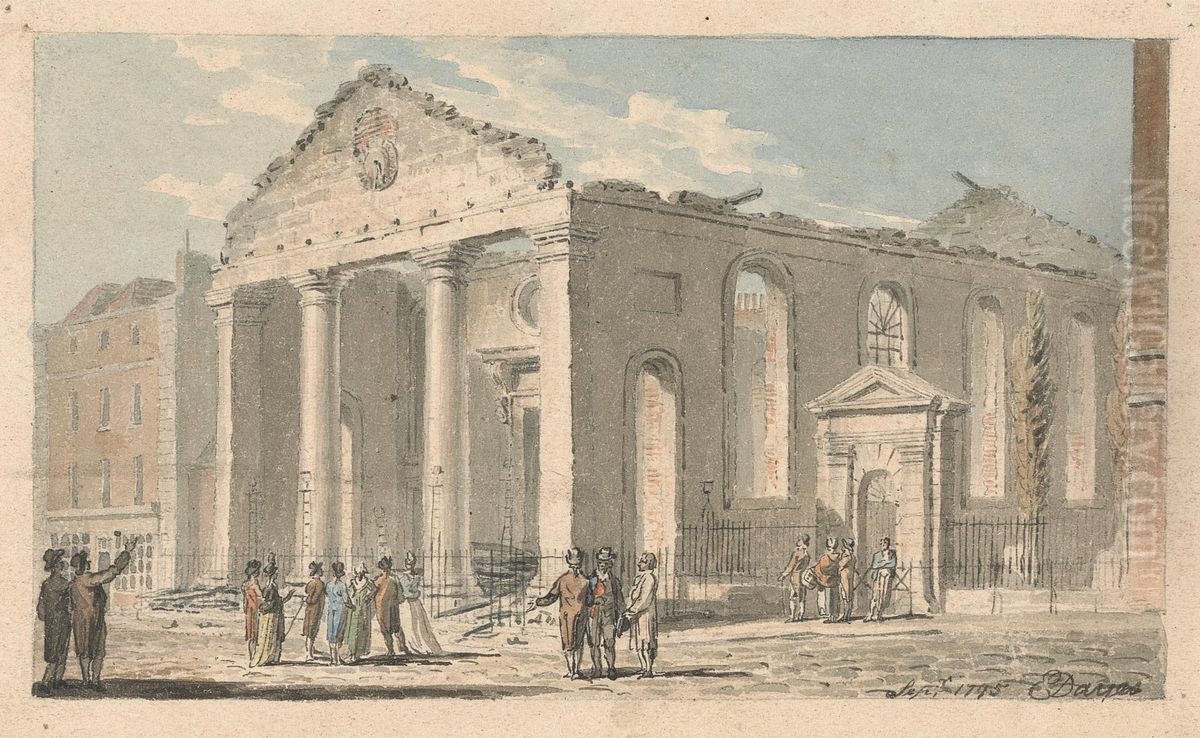 St. Paul's Church, Covent Garden, after the fire Oil Painting by Edward Dayes