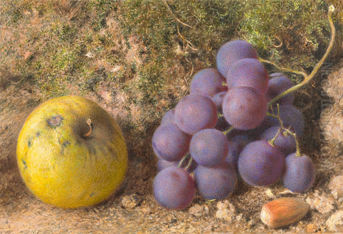 Apple, Grapes and a Cob-Nut Oil Painting by William Henry Hunt