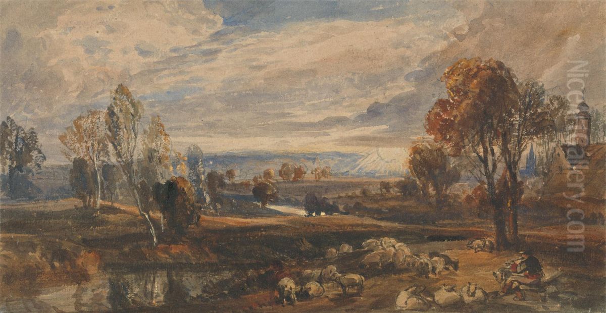 Landscape with Sheep Oil Painting by William Callow