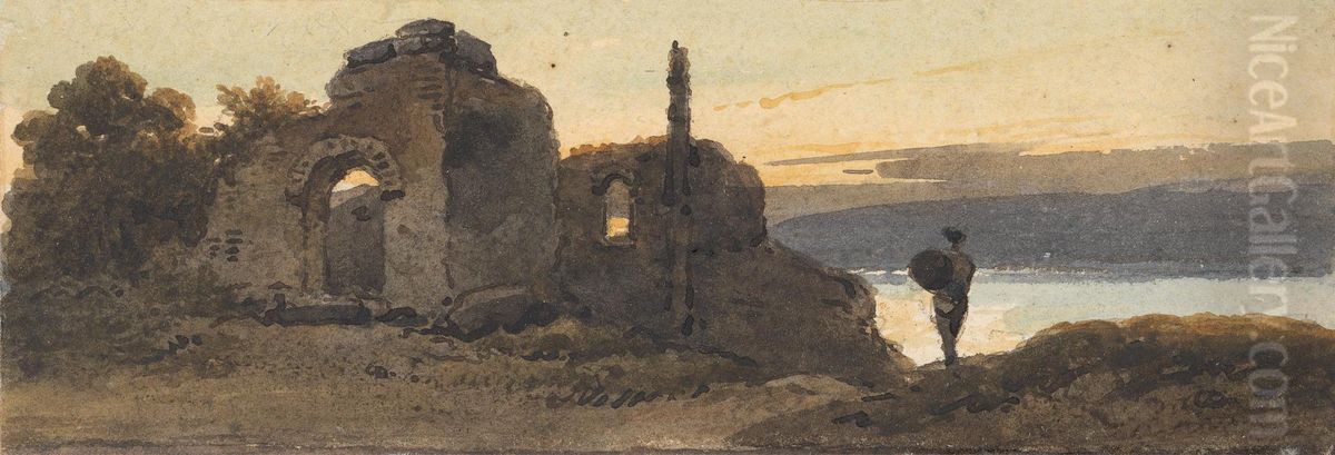 Temple by the Lake Oil Painting by George Chinnery