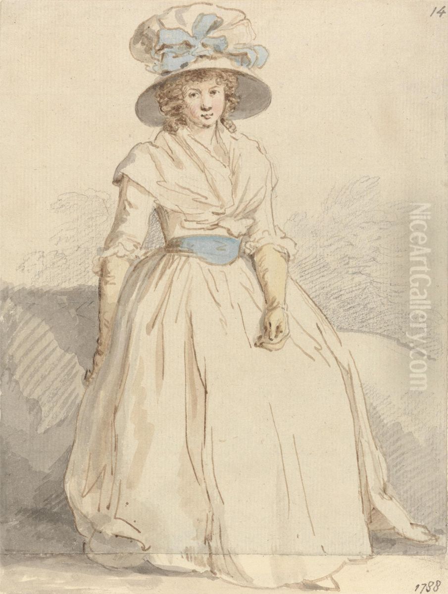A Young Lady Seated Wearing a White Dress Oil Painting by Edward Edwards