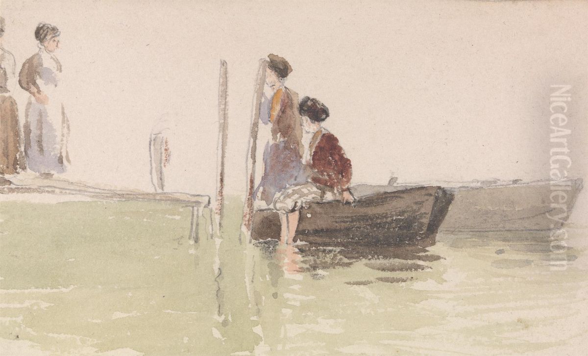 The Jetty Oil Painting by Myles Birket Foster