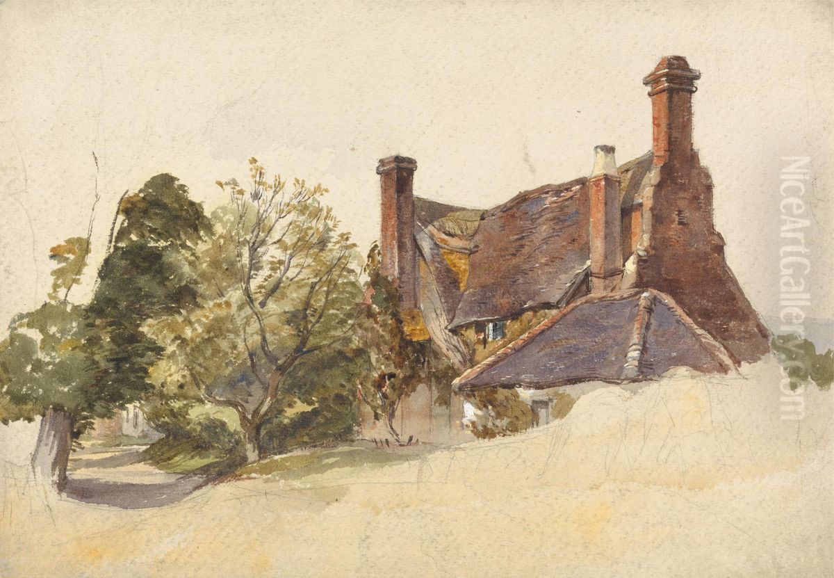 Study of a Cottage by a lane Oil Painting by William James Muller