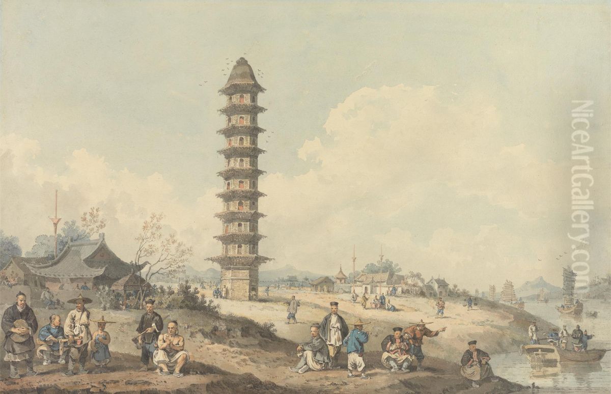 City of Lin Tsin, Shantung, with a View of the Grand Canal Oil Painting by William Alexander