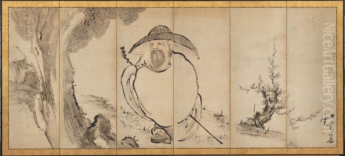 The Poet Su Shi and Meng Jia Loses His Hat Oil Painting by Ike no Taiga