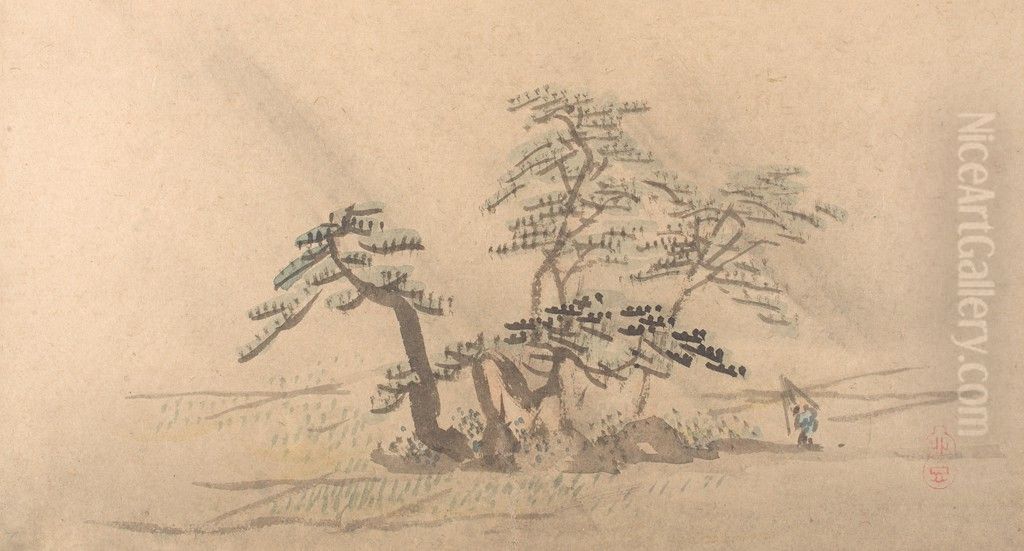 One of Six Views of Atsugi Oil Painting by Watanabe Kazan