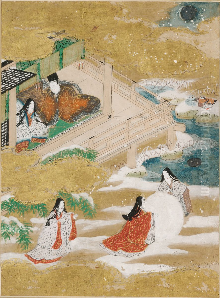 The Bluebell (Asagao), Illustration to Chapter 20 of the Tale of Genji (Genji monogatari) Oil Painting by Tosa Mitsunobu