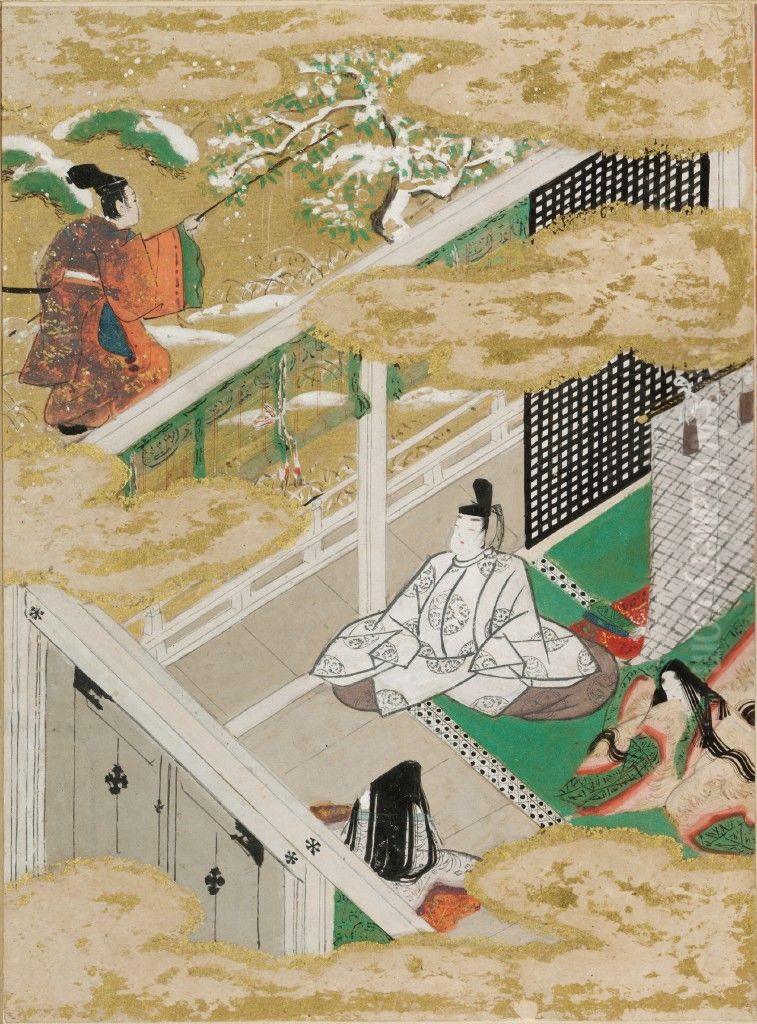 The Safflower (Suetsumuhana), Illustration to Chapter 6 of the Tale of Genji (Genji monogatari) Oil Painting by Tosa Mitsunobu