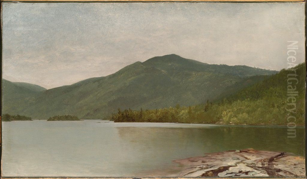 Mountain and Lake (Lake George) Oil Painting by John Frederick Kensett