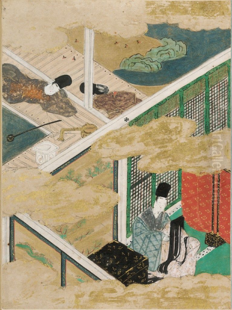 The Broom Tree (Hahakigi), Illustration to Chapter 2 of the Tale of Genji (Genji monogatari) Oil Painting by Tosa Mitsunobu