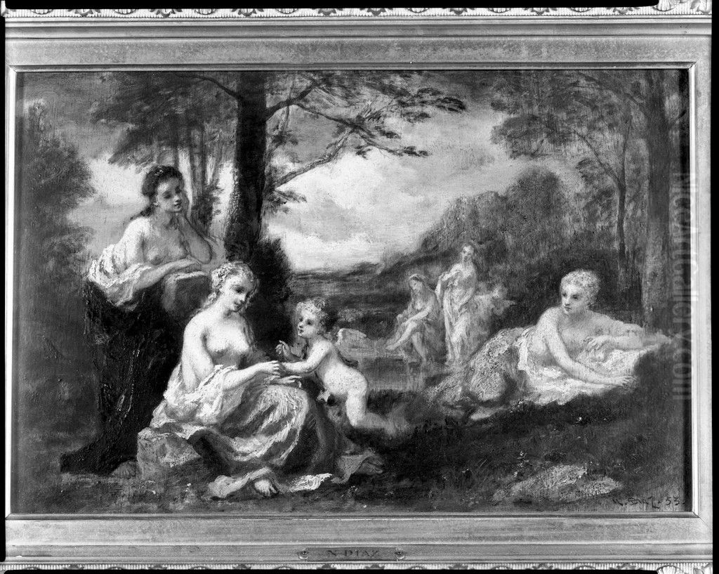 Nymph Tormented by Cupid Oil Painting by Narcisse Virgilio Diaz