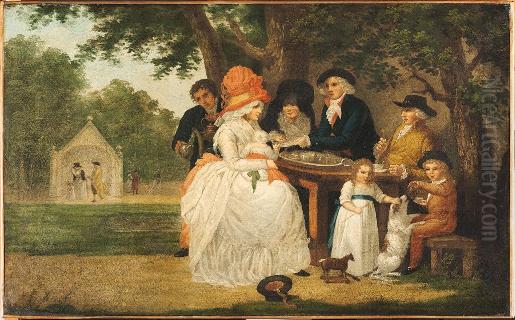 A Tea Garden Oil Painting by George Morland