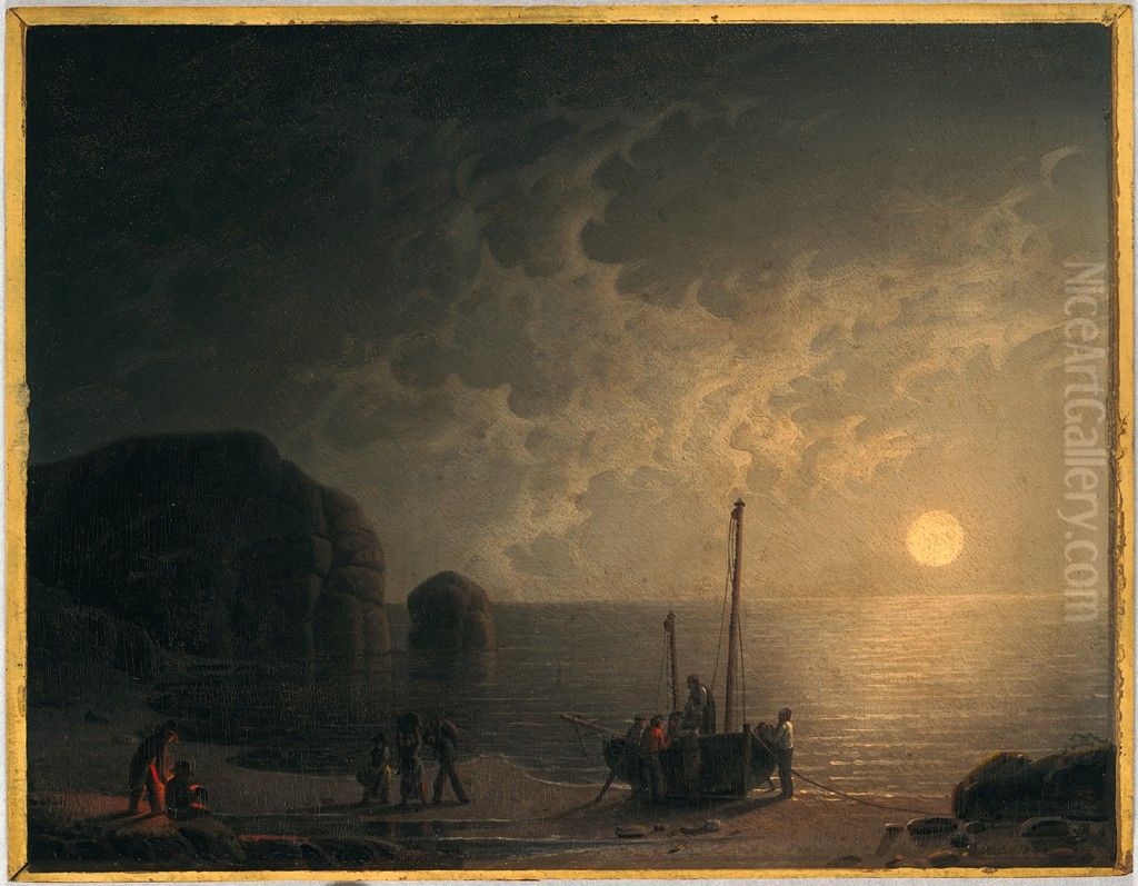 Smugglers by Moonlight Oil Painting by Robert Salmon
