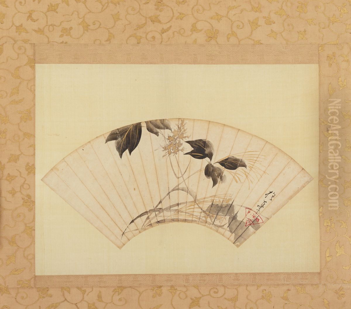 Pampas Grass and Arrowroot Oil Painting by Sakai Hoitsu