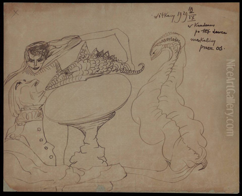 Drawing from a narcotic session with mescaline Oil Painting by Stanislaw Ignacy Witkiewicz (Witkacy)