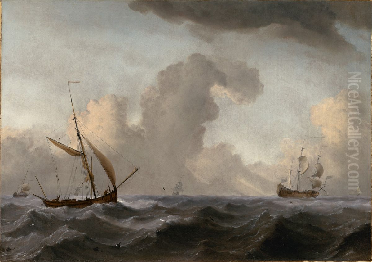 An English Galliot at Sea Running before a Strong Wind Oil Painting by Willem van de Velde the Younger