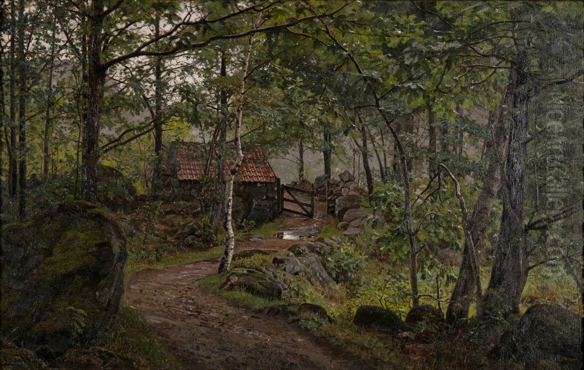 Under traerne, Hoven ved Mandal Oil Painting by Amaldus Nielsen