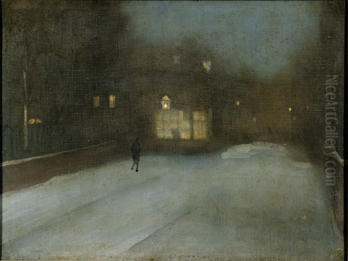 Chelsea Snow Oil Painting by James McNeill Whistler