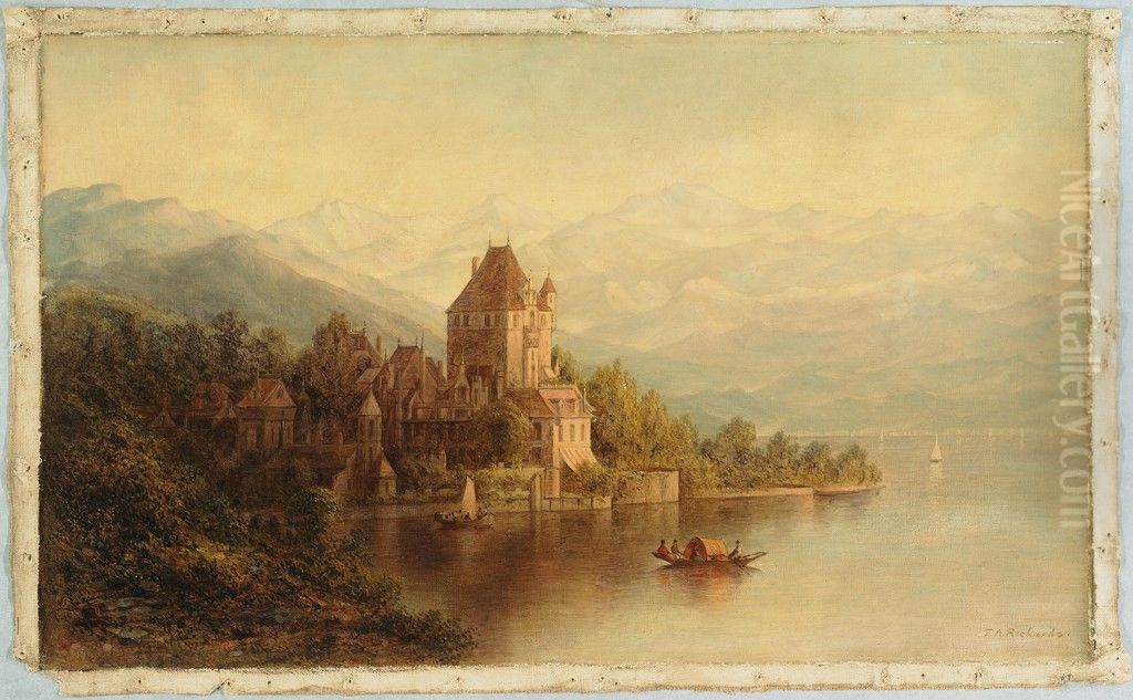 Chateau on Lake Thun, Switzerland Oil Painting by Thomas Addison Richards