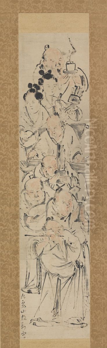 Chinese Musicians Oil Painting by Ike no Taiga