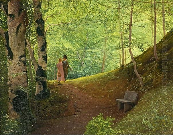 Eighteenth-century Couple in the Woods Oil Painting by Jose Nin Y Tudo
