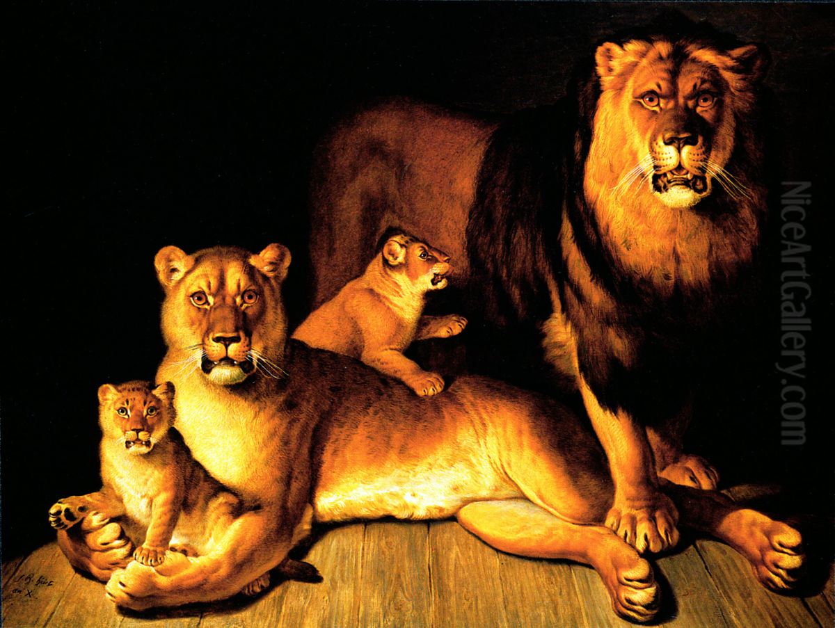 A Pride of Lions Oil Painting by Jean-Baptiste Huet