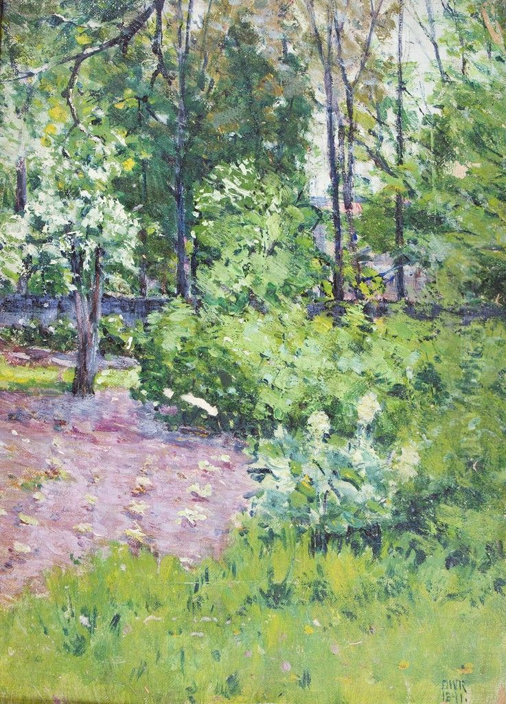 Garden Scene with Trees Oil Painting by Denman Ross