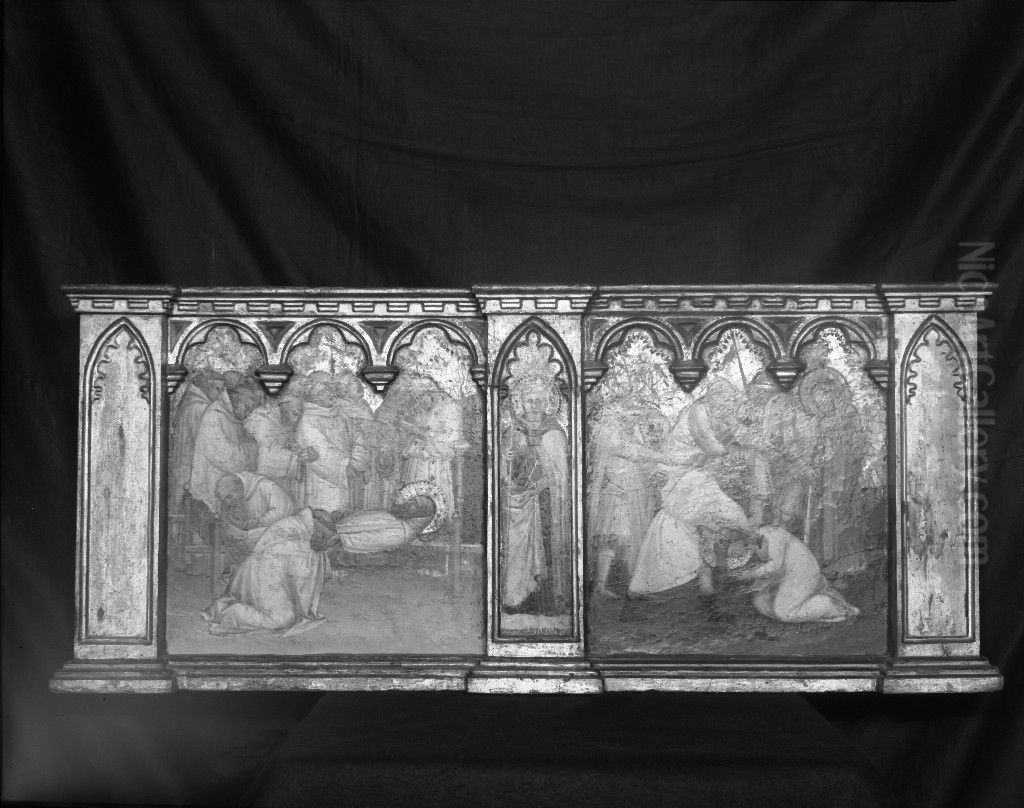 Funeral of Saint Benedict; Saint Augustine; Beheading of Saint Lucilla Oil Painting by Spinello Aretino