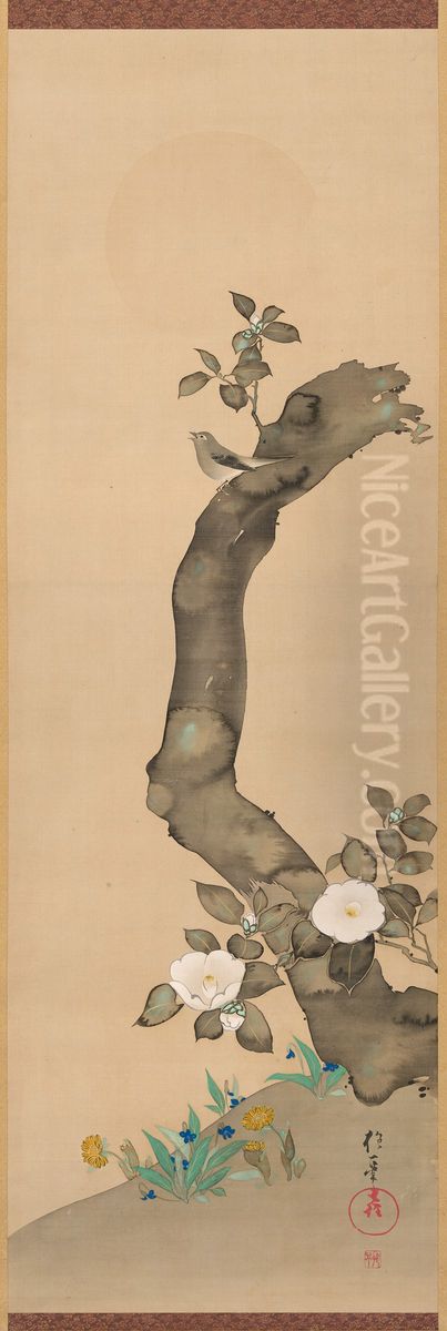 Birds and Flowers of the Twelve Months Oil Painting by Sakai Hoitsu