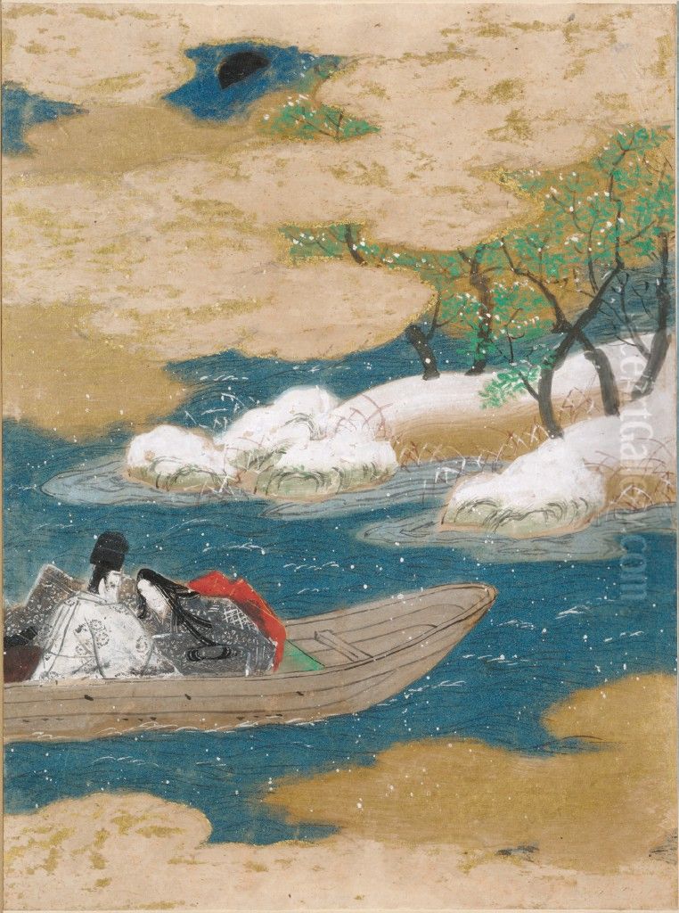 A Drifting Boat (Ukifune), Illustration to Chapter 51 of the Tale of Genji (Genji monogatari) Oil Painting by Tosa Mitsunobu