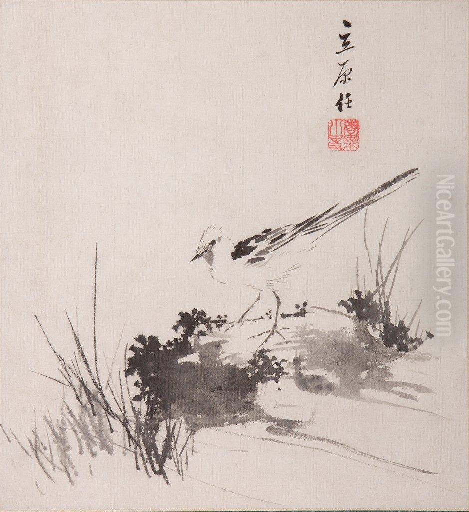 Wagtail on a Rock Oil Painting by Kyosho