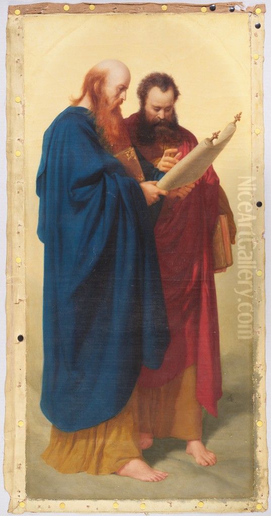 Two Evangelists Oil Painting by Johannes Adam Simon Oertel